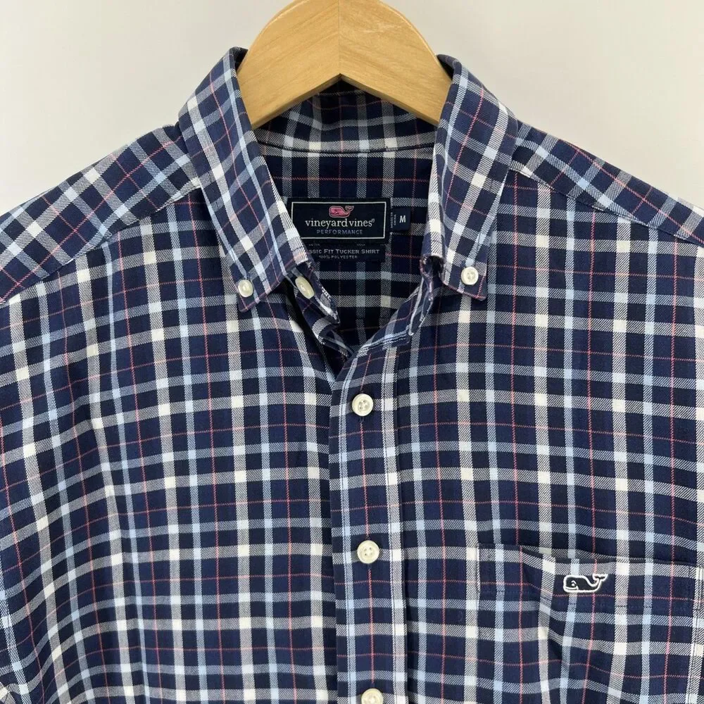 Vineyard Vines Tucker Performance Classic Fit Blue/White Check Button-Down M EUC